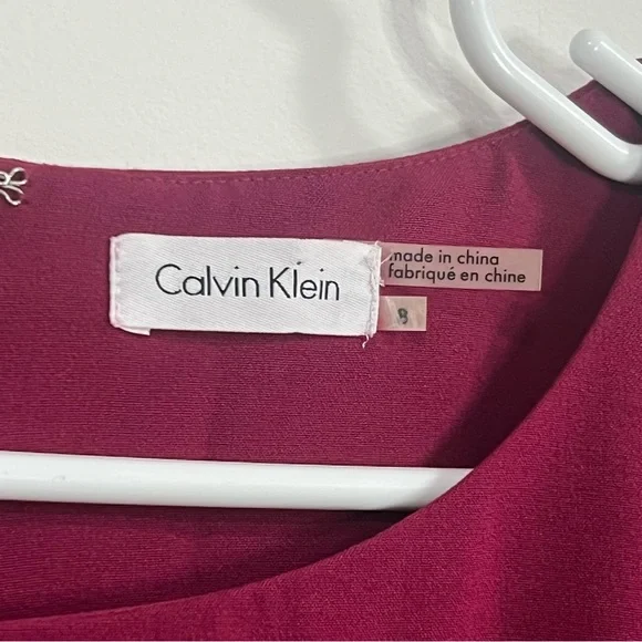 Calvin Klein Burgundy Ruffle Sleeves Sheath Dress US 8 Professional Dress - Picture 4 of 8